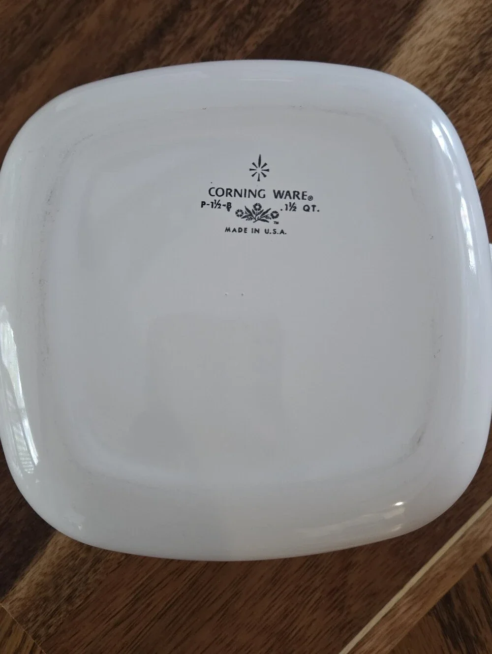 Corning Ware 1½ quart square casserole in the Blue Cornflower